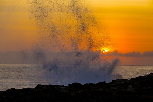 Ocean Wave at Sunset Time. Indian ocean.