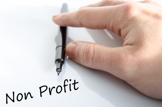 Human hand writing Non Profit isolated over white background - business concept