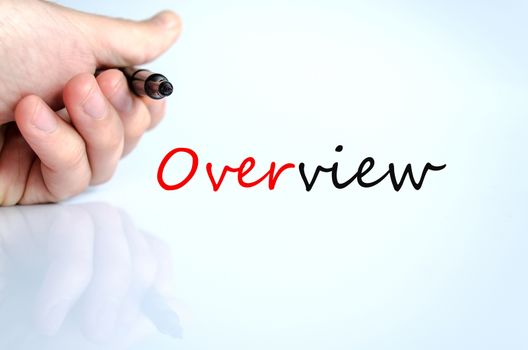 Human hand writing Overview isolated over white background - business concept