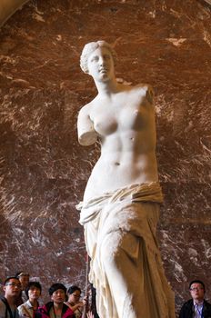 Paris, France - May 13, 2015: The Venus de Milo statue at the Louvre Museum in Paris. The Venus de Milo statue it's one of most important statue of the world.