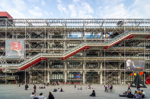 Paris, France - May 14, 2015: People visit Centre of Georges Pompidou on May 14, 2015 in Paris, France. The Centre of Georges Pompidou is one of the most famous museums of the modern art in the world.