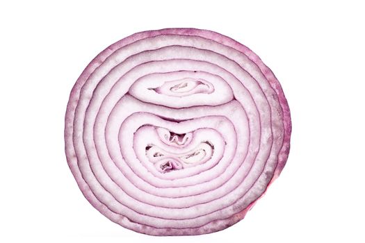 half of cut red onion isolated on white background