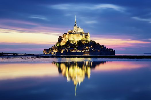 Mont-Saint-Michel by night, France, Europe.