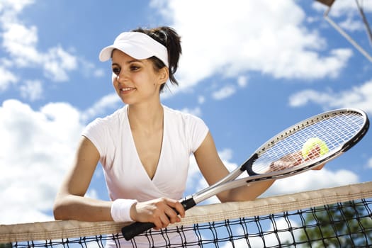 Woman playing tennis, natural colorful tone