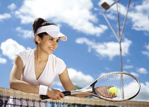 Woman playing tennis, natural colorful tone