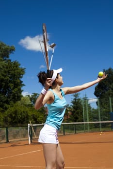 Woman playing tennis, natural colorful tone