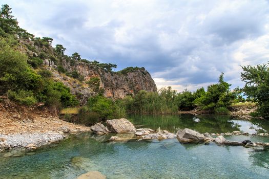 Natural thermal lake with sulphur near mudbath pools in Dalyan.