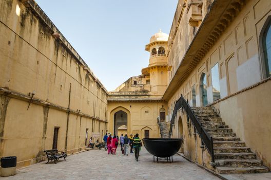 Jaipur, India - December 29, 2014: Tourist visit Amber Fort near Jaipur, Rajasthan, India on December29, 2014. The Fort was built by Raja Man Singh I.