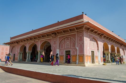 Jaipur, India - December 29, 2014: Tourist visit The City Palace complex on December 29, 2014 in Jaipur, India. It was the seat of the Maharaja of Jaipur, the head of the Kachwaha Rajput clan.