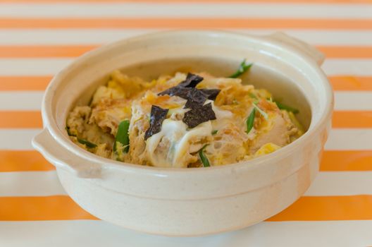 pork cutlet , vegetable and egg on rice , japanese Katsudon