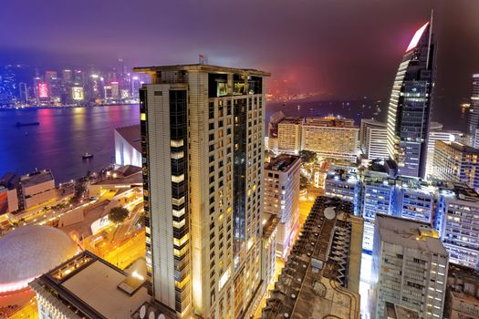 Tsim Sha Tsui at night, hong kong downtown area