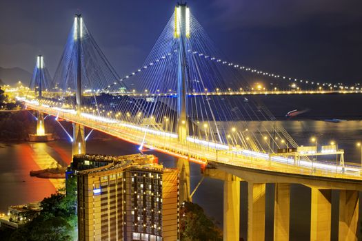 Ting Kau bridge at night, Hong Kong landmark