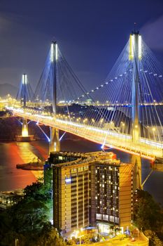 Ting Kau bridge at night, Hong Kong landmark