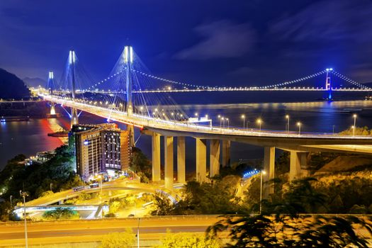 Ting Kau bridge at night, Hong Kong landmark