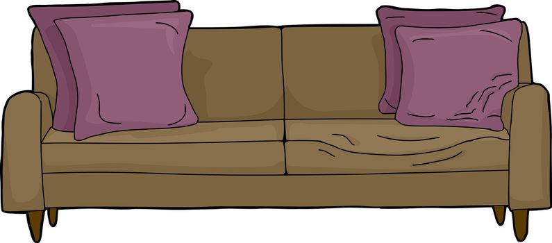 Invisible person seated in brown couch with cushions