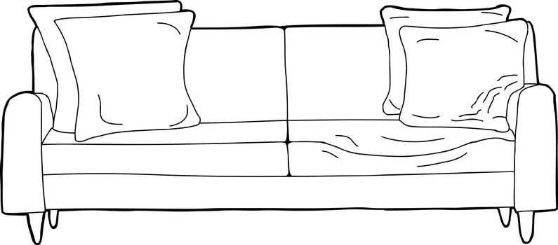 Cartoon of pressed in seat sofa with corner cushions