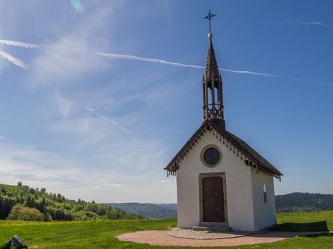 Small religious chapel on top of the Vosges Hills in France