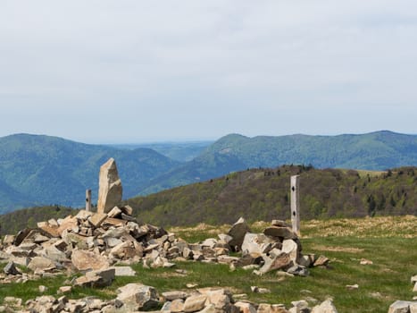 Rock formations overlooking the Vosges mountains at the Grande Ballon in France