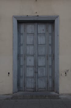 wooden door of middle ages house in old town