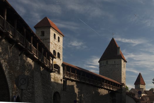 middle ages towers on town wall