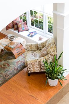 Architectural Home Den Guest Room in Modern Style Decorated with Furniture, Captured in High Angle View