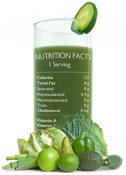 Green detox smoothie with health benefits label 