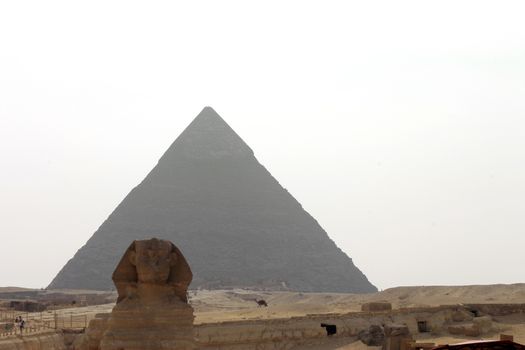 Pyramids In Desert Of Egypt And Sphinx In Giza