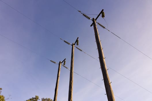 Photograph of electric poles on a sunny day in the Australian bush