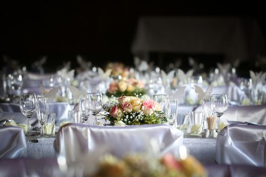 Laid table at a wedding reception