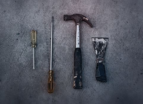 Photograph of some old dirty rusty tools