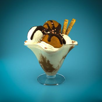 Portion of ice cream on a beautiful blue background