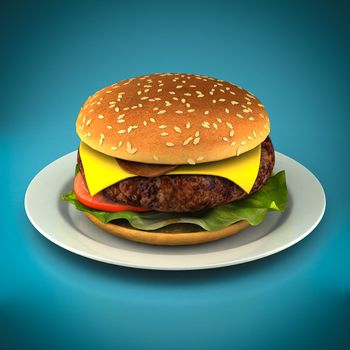 Big hamburger on a beautiful blue background