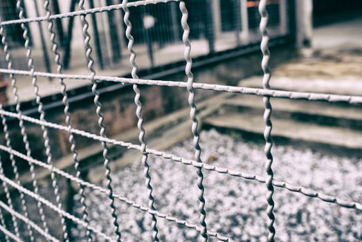 Photograph of a metal wire industrial fence