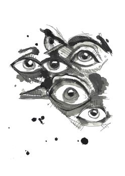 Hand drawn vector illustration or drawing of some watercolor human eyes