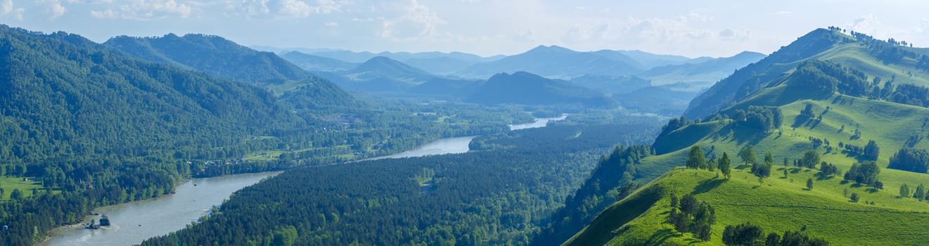 Panorama of Katun River Valley, Altai, Russian Federation