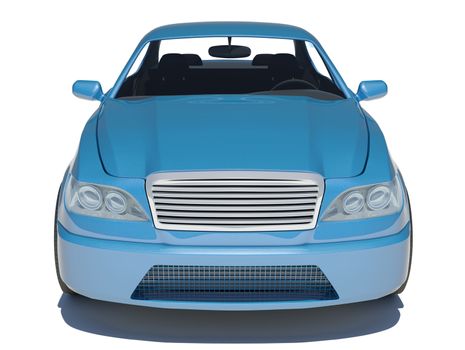 Blue car on isolated white background, front view