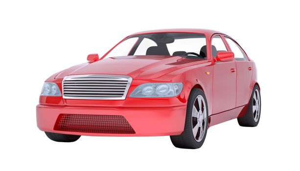 Image of red car on isolated white background, front view