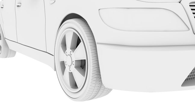 Part of white car model on isolated white background, side view