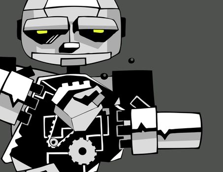 Hand drawn vector illustration or drawing of a metal cartoon robot