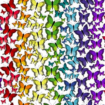 Seamless pattern with rainbow colors butterflies