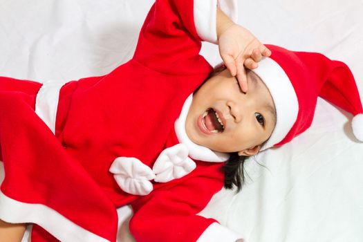 Asian Chinese santa girl in white background