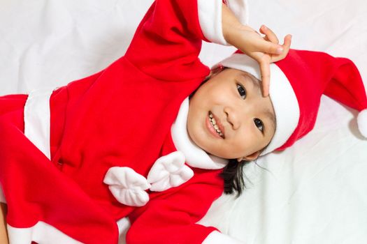 Asian Chinese santa girl in white background