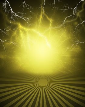 Abstract yellow background with lightning and stripes at bottom. Set your object in center