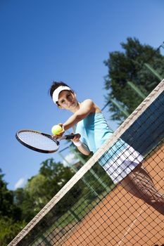 Girl Playing Tennis, natural colorful tone