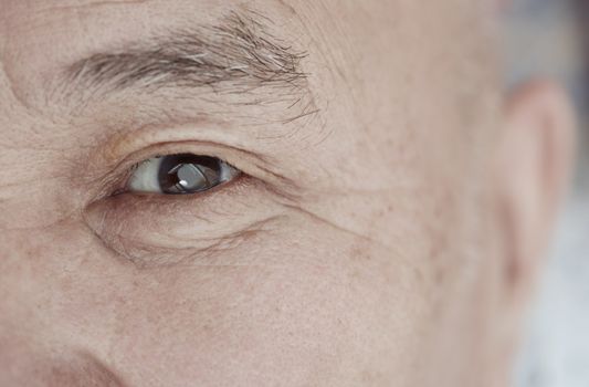 Close-up view on the eye of elderly human
