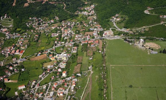 Kind on Budva from an airplane from the height of bird flight. Montenegro
