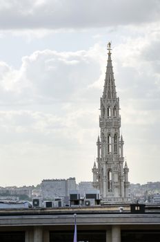 Town hall tower on Grand Place in Brussels, Belgium.