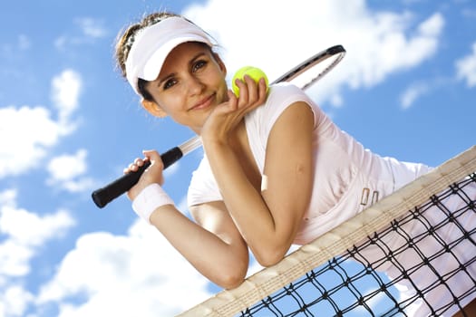 Young woman playing tennis, natural colorful tone