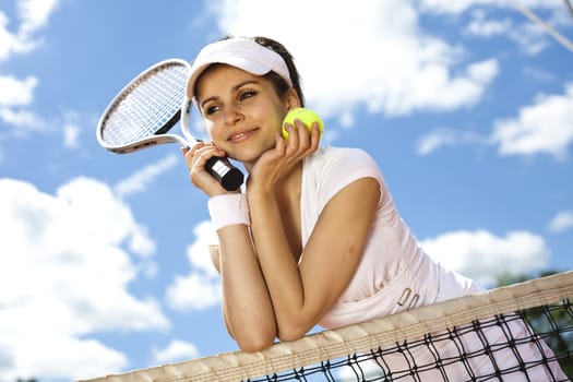 Young woman playing tennis, natural colorful tone