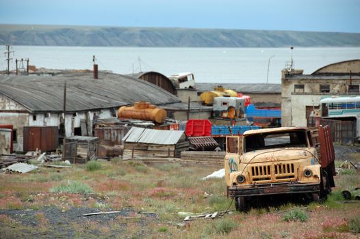 Abandoned truck at industrial area, Russian outback, Pevek, Chukotka
